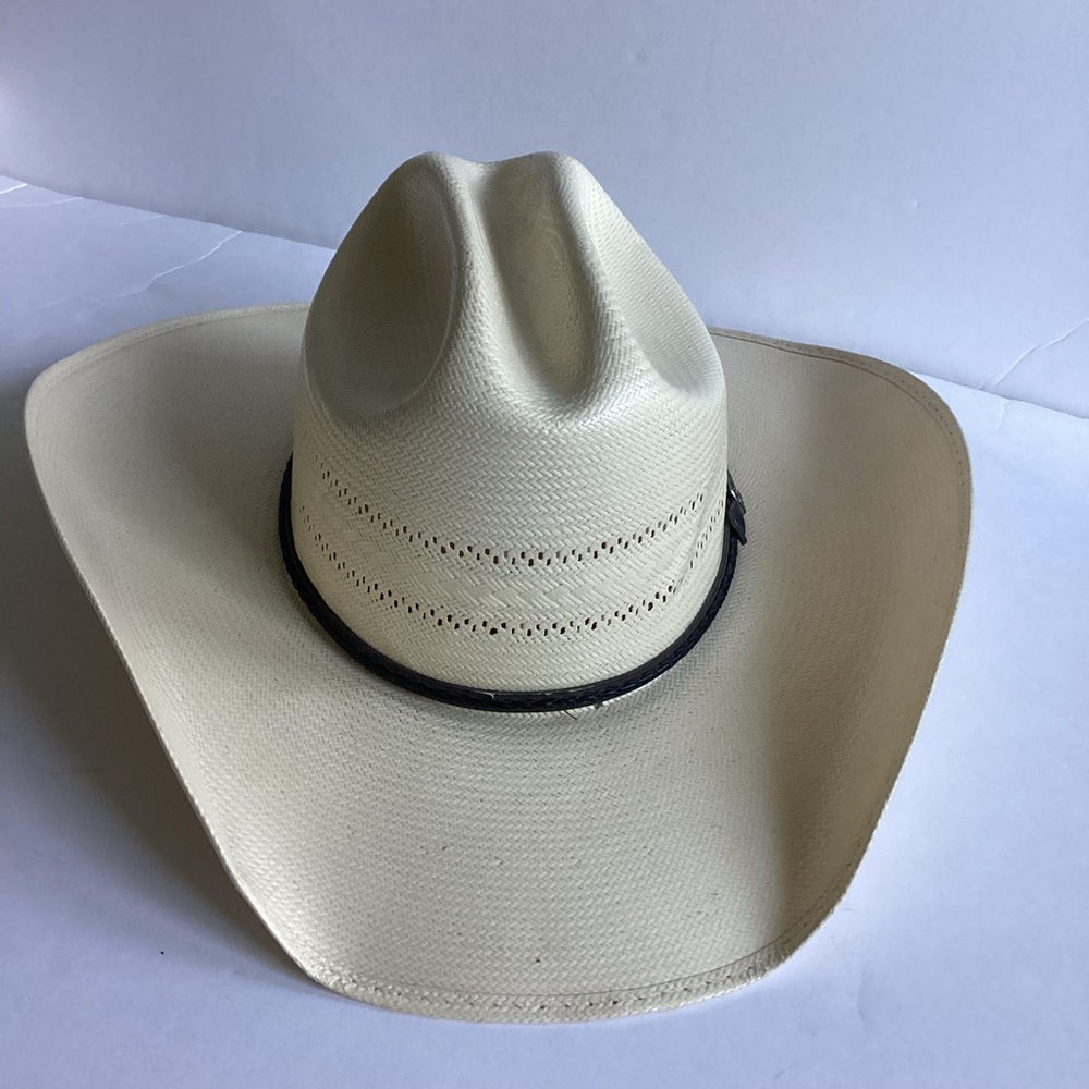 Larry Mahan 10X Straw Cowboy Hat Ivory Vented Crown Milano Hat Co Size 7 1/8 - Picture 16 of 16